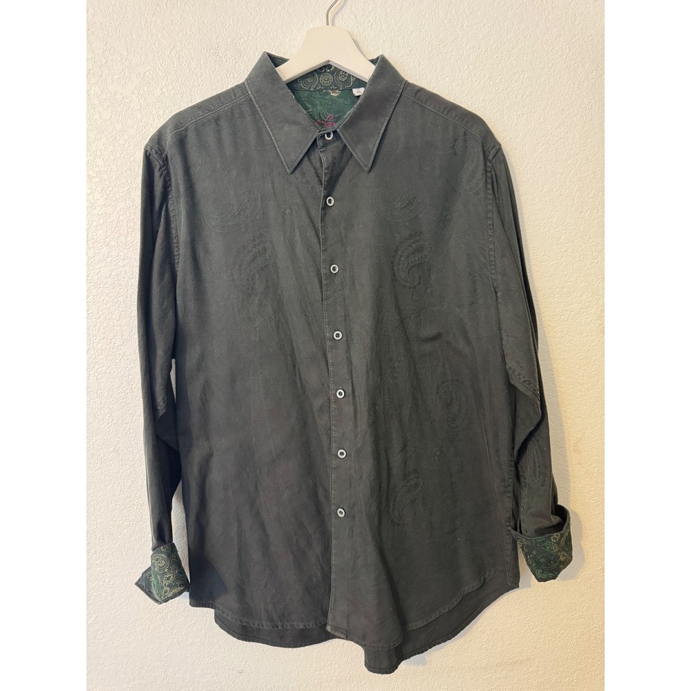 Robert Graham Men's Dark Gray Paisley Button Down Shirt Knowledge Wisdom Truth